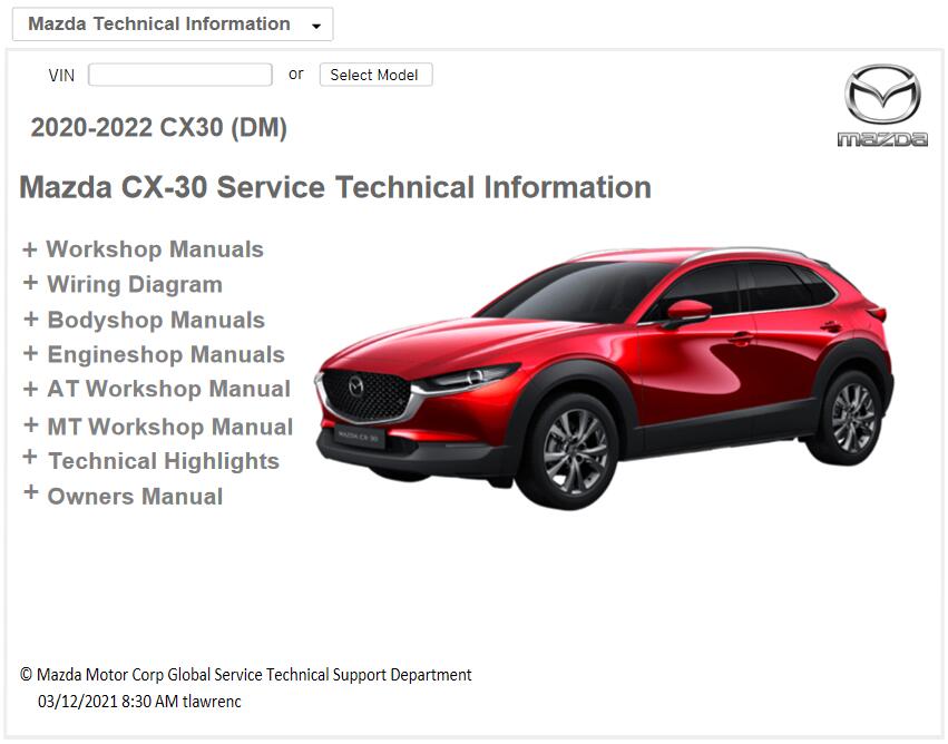 2020-2022 Mazda CX-30 Workshop Service Manual Wiring Diagram